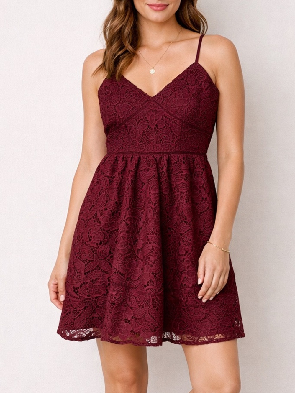 NWT BB Dakota Lace Fit & Flare Mini Dress Garnet Spaghetti Strap Size 14 Revolve